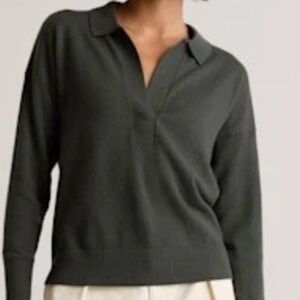 Quince 100% Magnolian Cashmere Polo Sweater | Moss | Size Large
